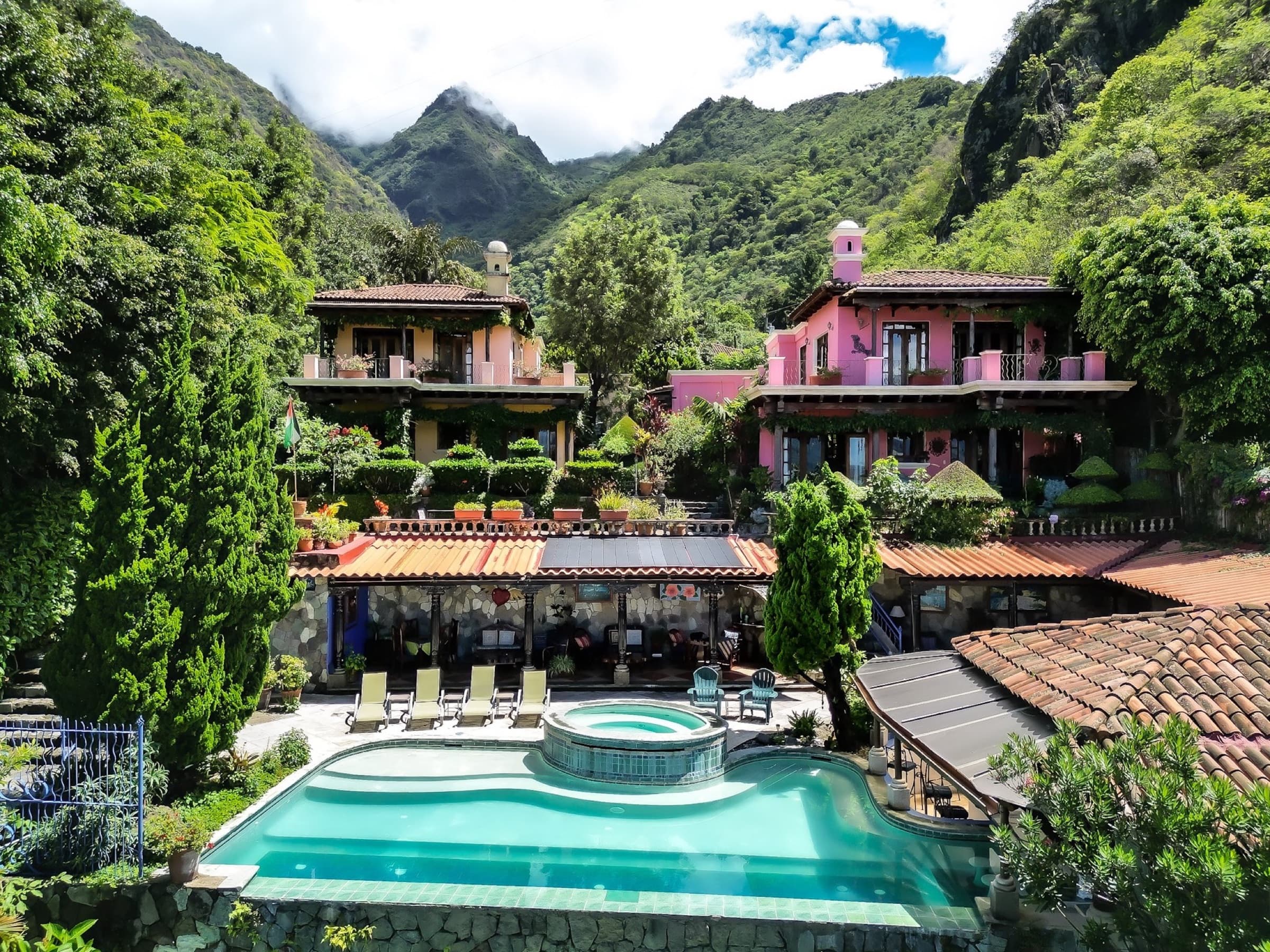 Aerial view of Villas del Carmen on the shore of Lake Atitlán